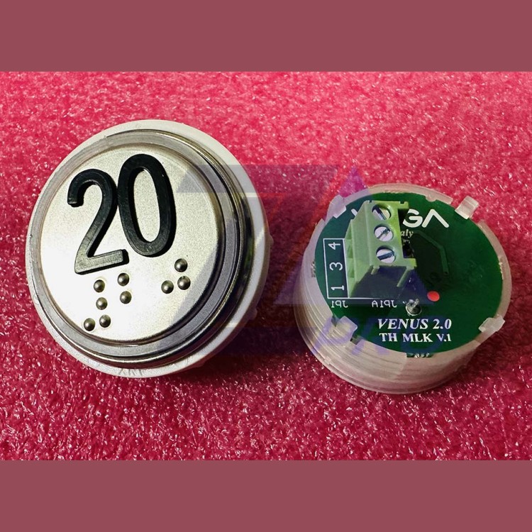 Кнопка 20 красная подсветка с кодом Брайля VENUS V.2 MLK VEGA