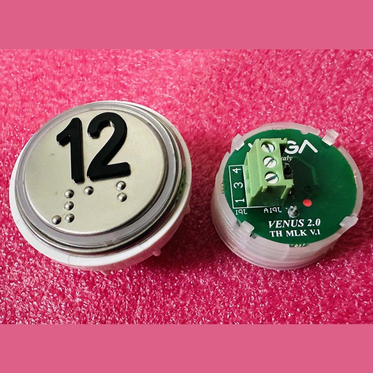 Кнопка 12 красная подсветка с кодом Брайля VENUS V.2 MLK VEGA