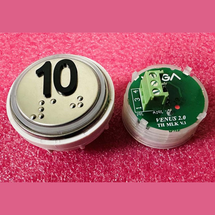 Кнопка 10 красная подсветка с кодом Брайля VENUS V.2 MLK VEGA