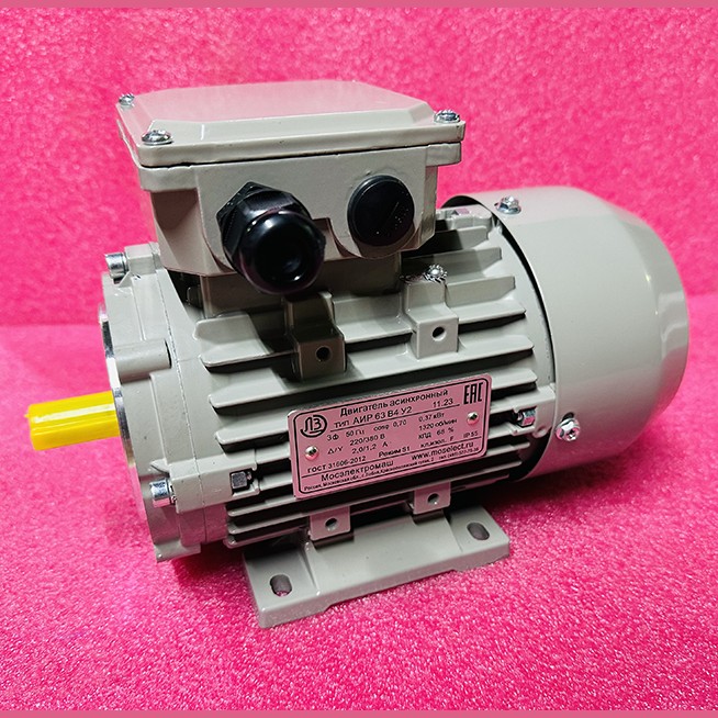 Двигатель асинхронный 0,37кВт 220/380В 1320 об/мин 2,0/1,2А (маленький фланец+лапы) IM2081 F100 АИР63В4У2